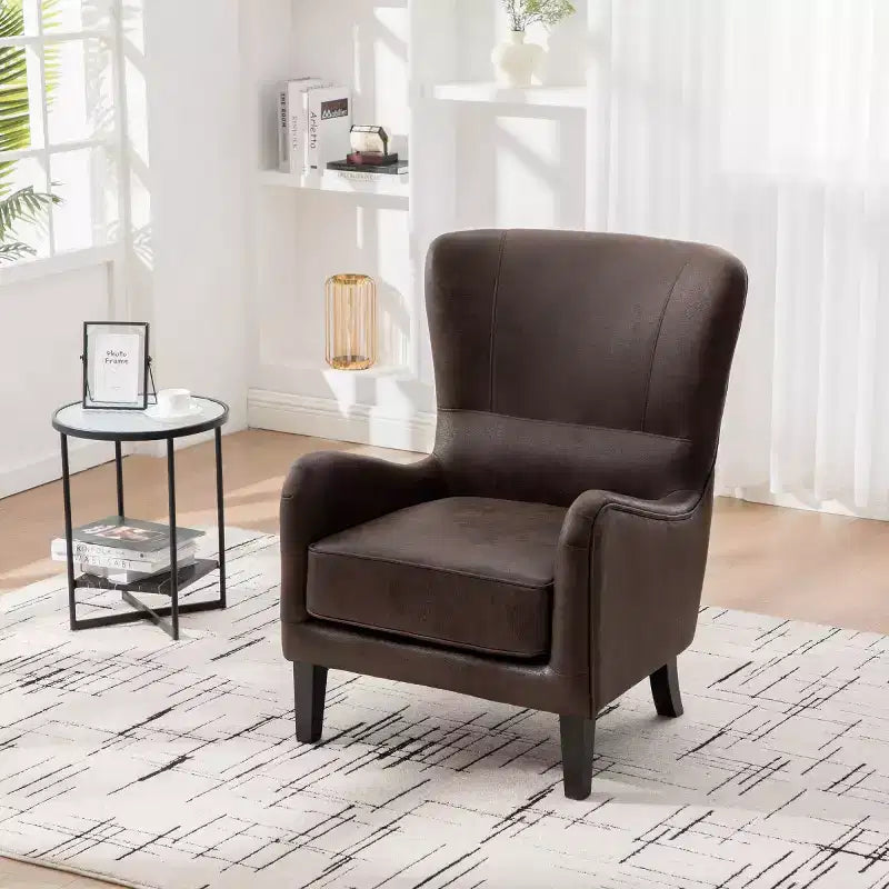 Fauteuil d'appoint rétro en PU avec dossier haut Fauteuil de lecture Wingback Club Chair