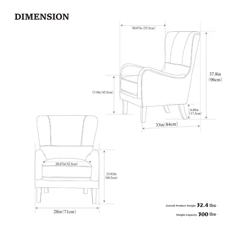 Fauteuil d'appoint rétro en PU avec dossier haut Fauteuil de lecture Wingback Club Chair