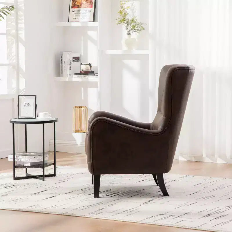 Fauteuil d'appoint rétro en PU avec dossier haut Fauteuil de lecture Wingback Club Chair