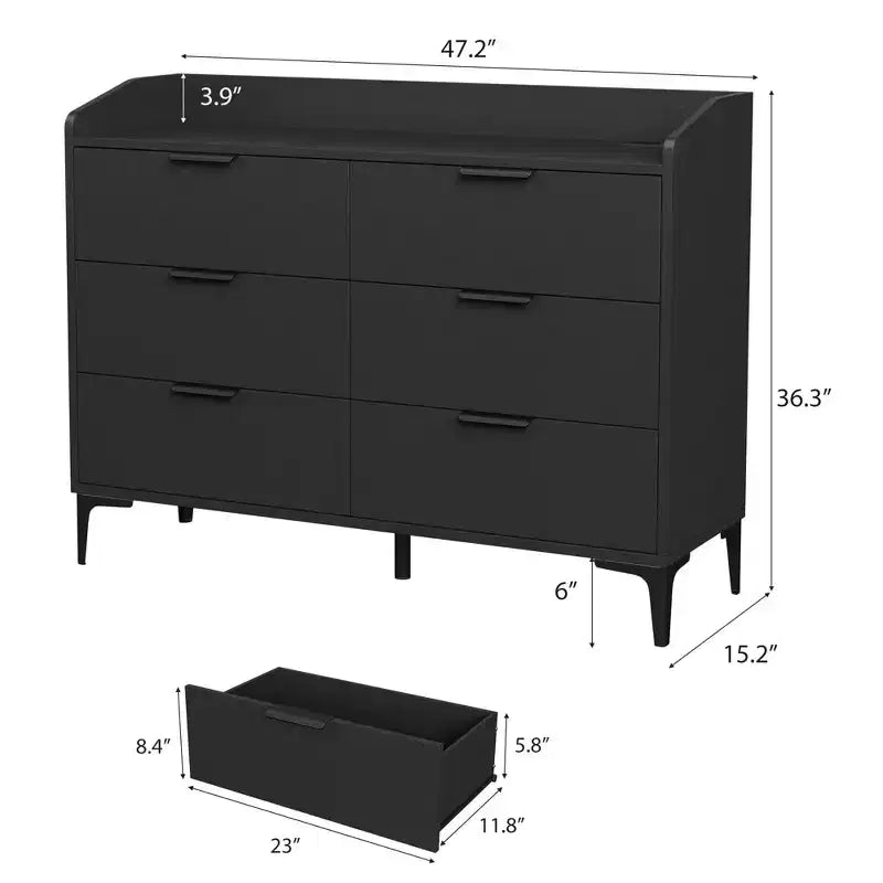 Commode moderne à 6 tiroirs avec prises de courant, meuble de rangement vertical haut pour placard
