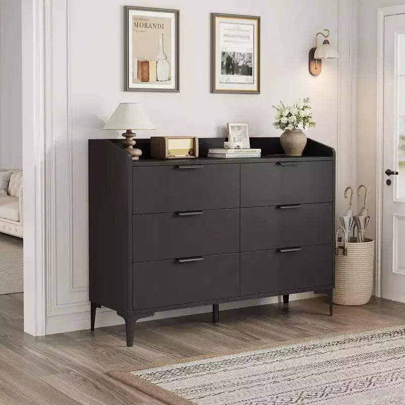 Commode moderne à 6 tiroirs avec prises de courant, meuble de rangement vertical haut pour placard