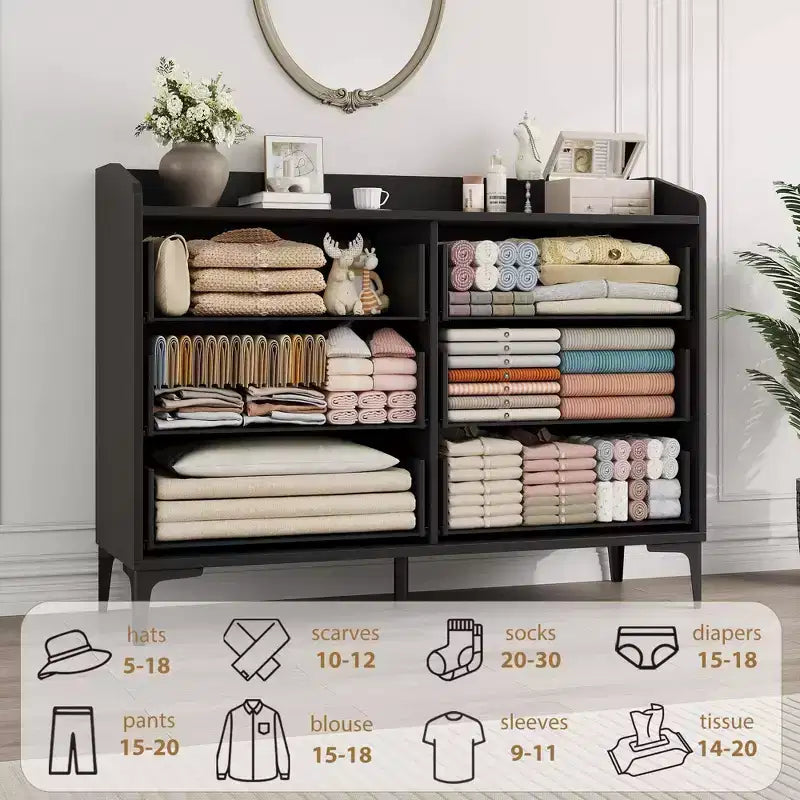 Commode moderne à 6 tiroirs avec prises de courant, meuble de rangement vertical haut pour placard