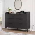 Modern 6-Drawer Dresser with Power Outlets Closet Storage Chest Tall Vertical Organizer with Adjustable Feet for Bedroom Living Room Entryway