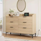 Commode moderne à 6 tiroirs avec prises de courant, meuble de rangement vertical haut pour placard