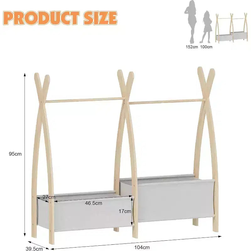 Portant à Vêtements pour Filles Double Barre de Suspension Étagères de Rangement à Deux Niveaux Deux Boîtes de Rangement