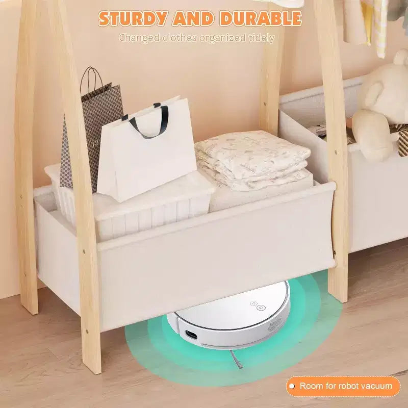 Portant à Vêtements pour Filles Double Barre de Suspension Étagères de Rangement à Deux Niveaux Deux Boîtes de Rangement