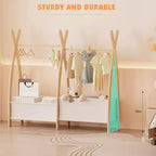 Portant à Vêtements pour Filles Double Barre de Suspension Étagères de Rangement à Deux Niveaux Deux Boîtes de Rangement