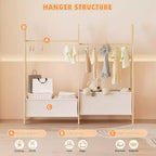Portant à Vêtements pour Filles Double Barre de Suspension Étagères de Rangement à Deux Niveaux Deux Boîtes de Rangement