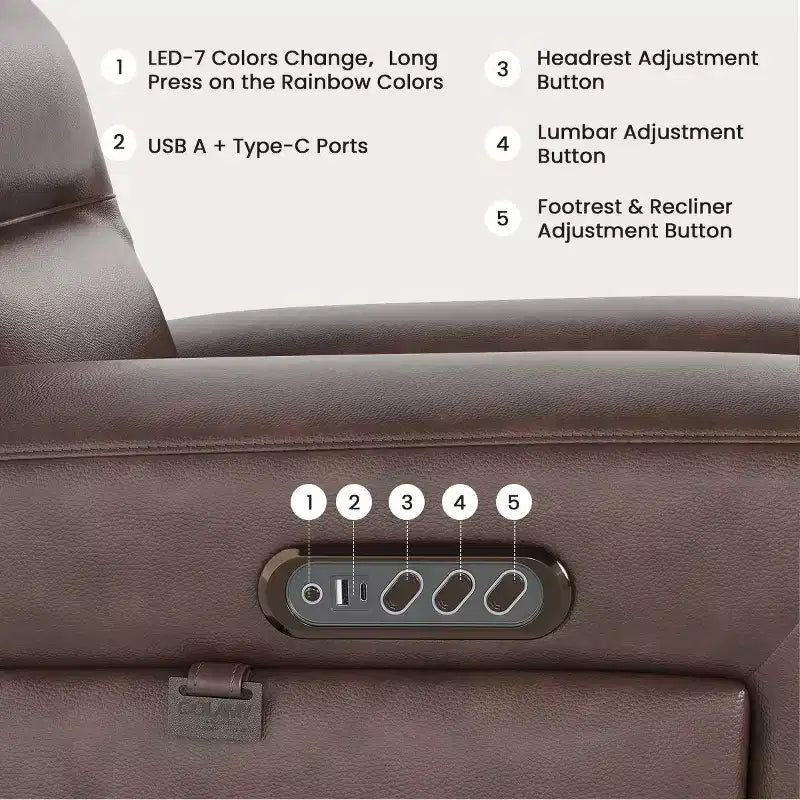 Fauteuil inclinable releveur avec appuie-tête et support lombaire, fauteuil électrique en cuir premium