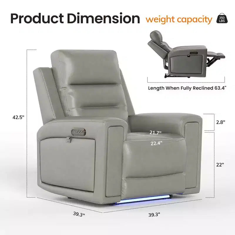 Fauteuil inclinable releveur avec appuie-tête et support lombaire, fauteuil électrique en cuir premium