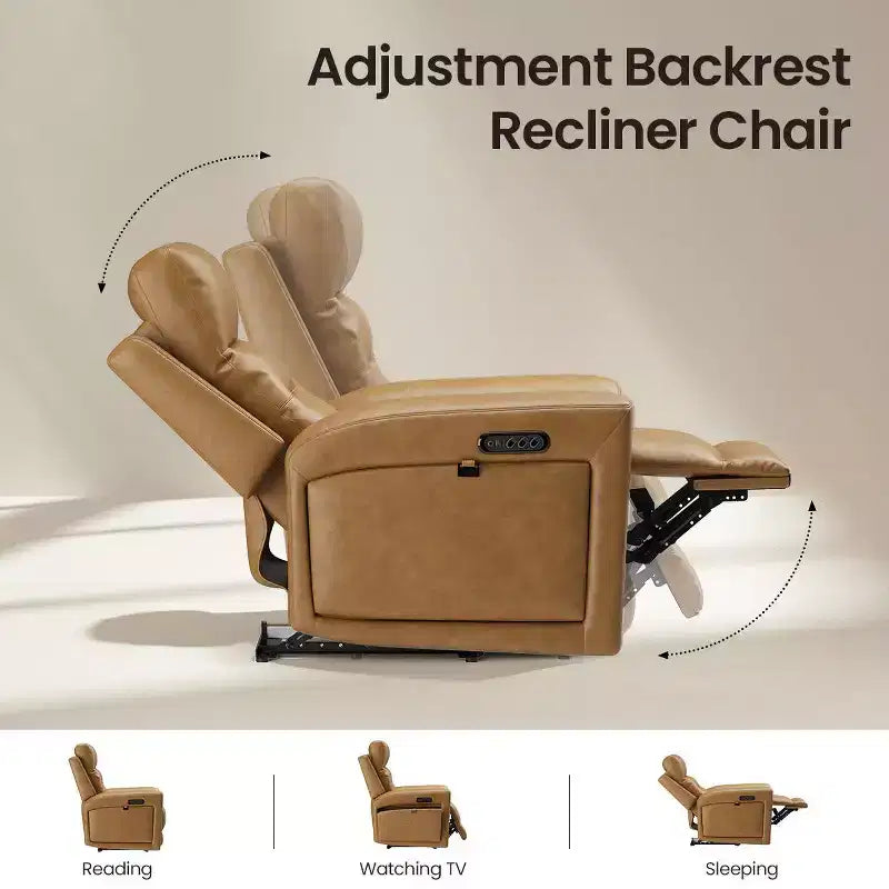 Fauteuil inclinable releveur avec appuie-tête et support lombaire, fauteuil électrique en cuir premium