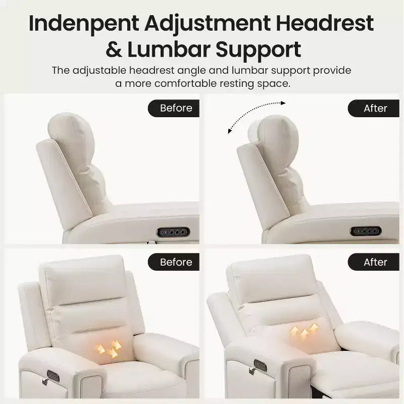 Fauteuil inclinable releveur avec appuie-tête et support lombaire, fauteuil électrique en cuir premium