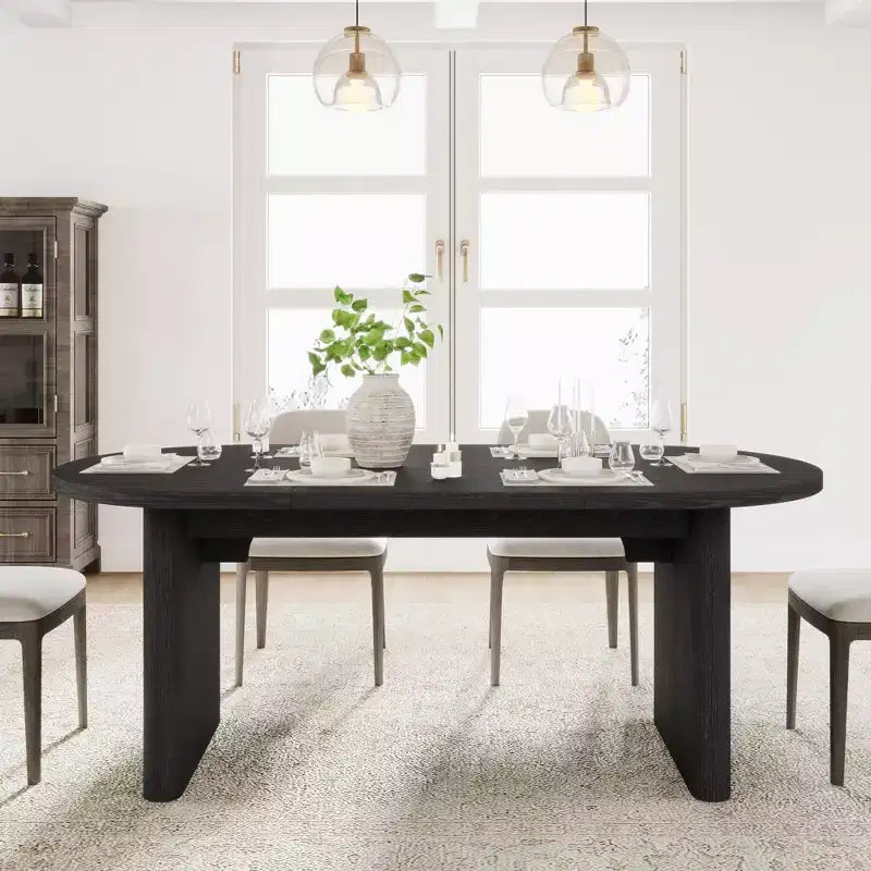 70.8 Inch Oval Dining Table for 6-8 People Long Large Kitchen Table with Thick Sturdy Wooden Base Farmhouse Dining Room Table for Kitchen Living Room