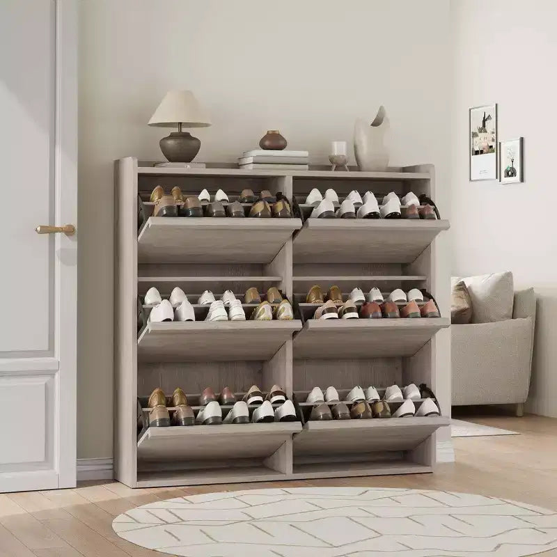 Meuble à Chaussures Étroit à 6 Tiroirs Basculants avec Étagères Réglables