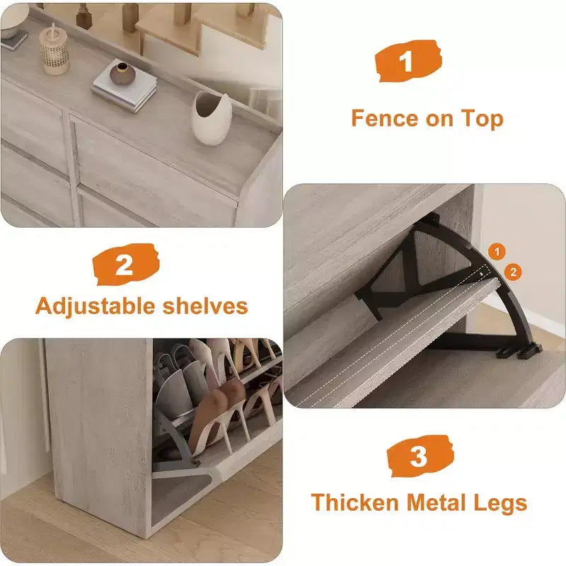 Meuble à Chaussures Étroit à 6 Tiroirs Basculants avec Étagères Réglables