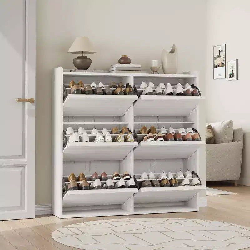 Meuble à Chaussures Étroit à 6 Tiroirs Basculants avec Étagères Réglables