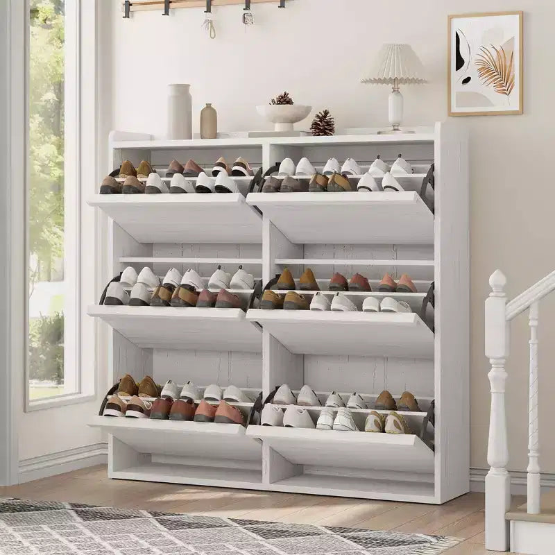 Meuble à Chaussures Étroit à 6 Tiroirs Basculants avec Étagères Réglables