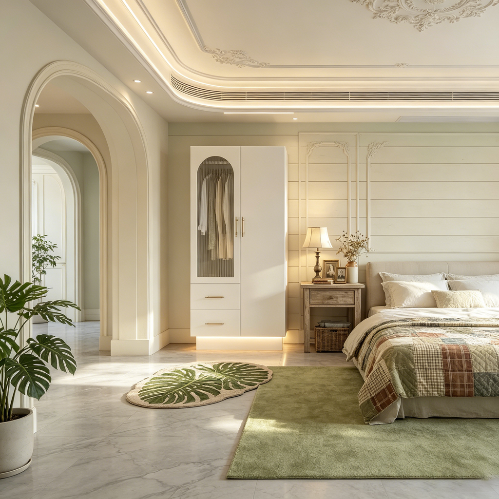 Armoire de rangement avec éclairage LED et 3 portes, grande armoire de rangement en bois