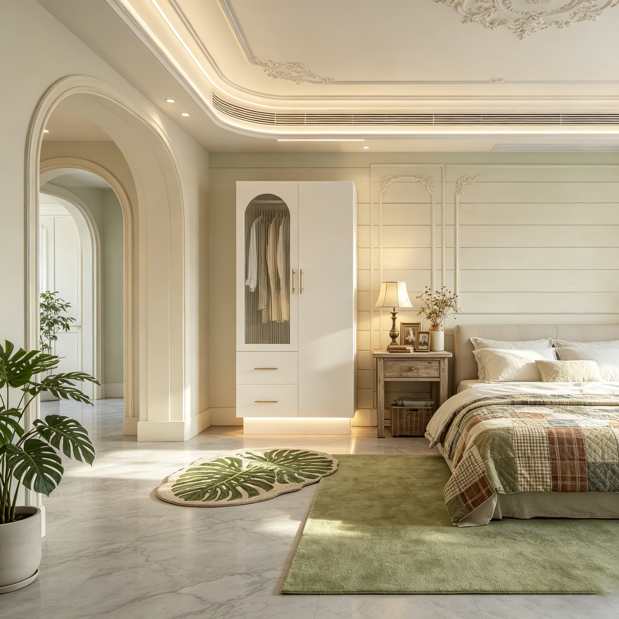 Armoire de rangement avec éclairage LED et 3 portes, grande armoire de rangement en bois