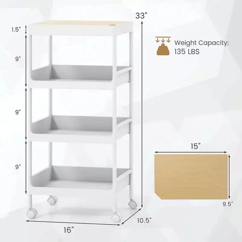 Chariot de rangement à roulettes 4 niveaux avec plateau amovible