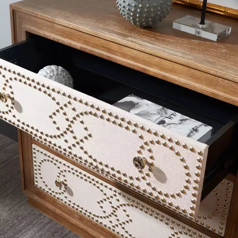 Commode 3 tiroirs Chêne rustique/Lin beige