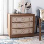 Commode 3 tiroirs Chêne rustique/Lin beige
