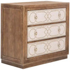 Commode 3 tiroirs Chêne rustique/Lin beige