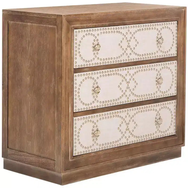 Commode 3 tiroirs Chêne rustique/Lin beige