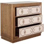 Commode 3 tiroirs Chêne rustique/Lin beige