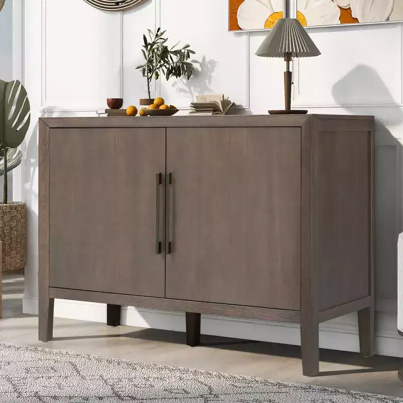 Bahut Rétro en Bois avec 2 Poignées Métalliques, Armoire de Rangement à 2 Portes