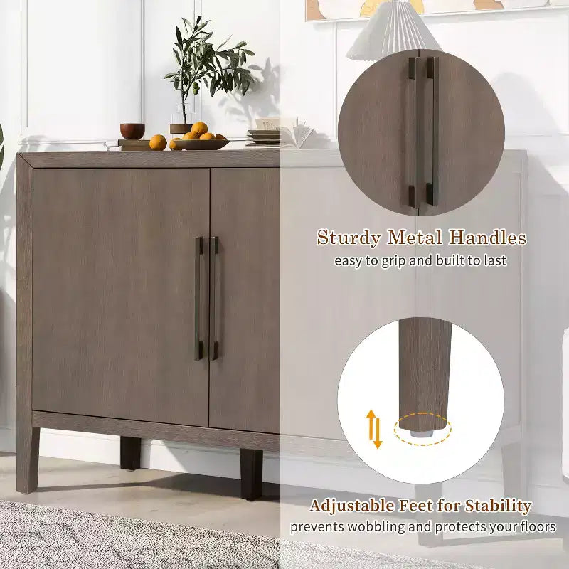 Bahut Rétro en Bois avec 2 Poignées Métalliques, Armoire de Rangement à 2 Portes