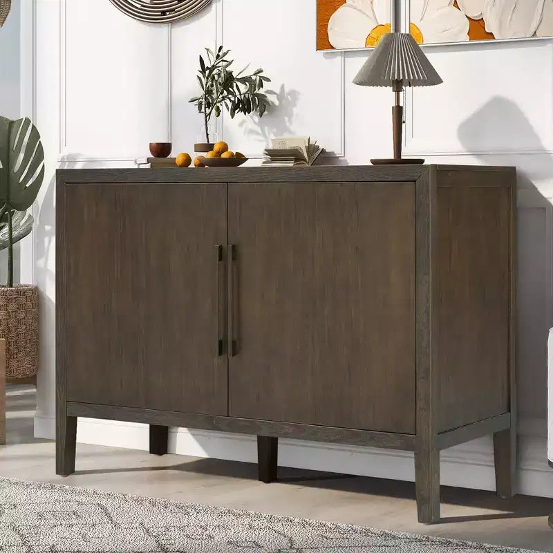 Bahut Rétro en Bois avec 2 Poignées Métalliques, Armoire de Rangement à 2 Portes