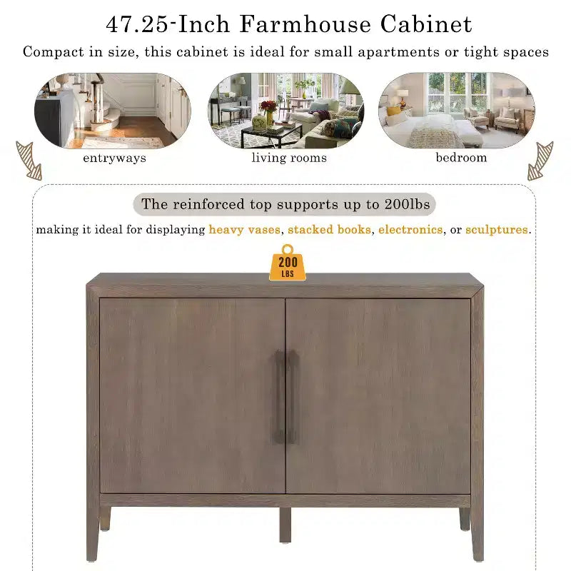Bahut Rétro en Bois avec 2 Poignées Métalliques, Armoire de Rangement à 2 Portes