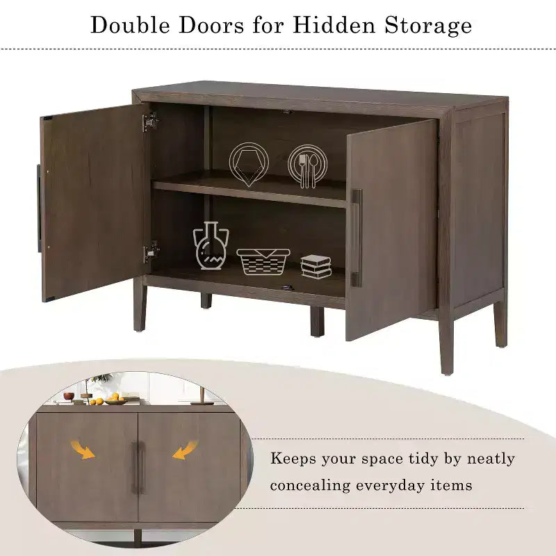 Bahut Rétro en Bois avec 2 Poignées Métalliques, Armoire de Rangement à 2 Portes