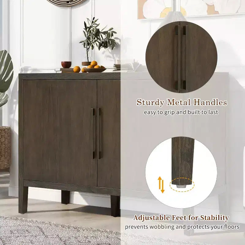 Bahut Rétro en Bois avec 2 Poignées Métalliques, Armoire de Rangement à 2 Portes