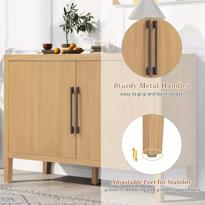 Bahut Rétro en Bois avec 2 Poignées Métalliques, Armoire de Rangement à 2 Portes