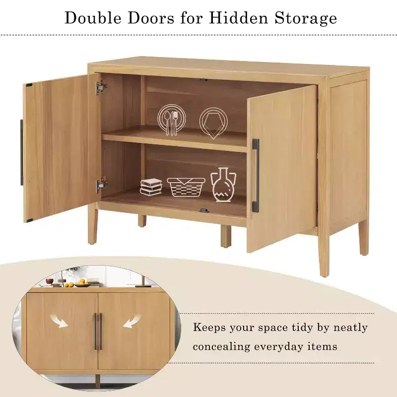 Bahut Rétro en Bois avec 2 Poignées Métalliques, Armoire de Rangement à 2 Portes