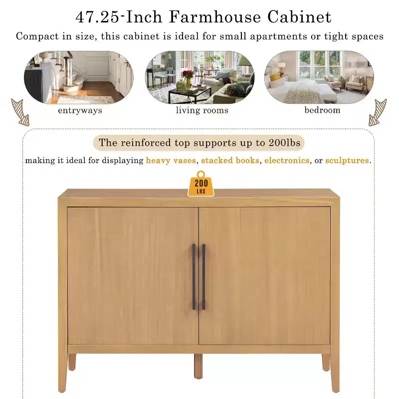 Bahut Rétro en Bois avec 2 Poignées Métalliques, Armoire de Rangement à 2 Portes