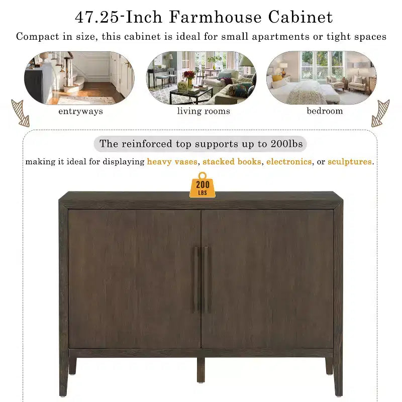 Bahut Rétro en Bois avec 2 Poignées Métalliques, Armoire de Rangement à 2 Portes