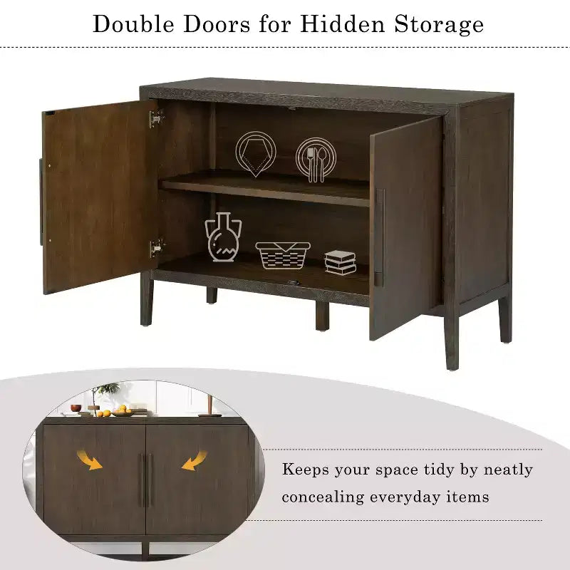 Bahut Rétro en Bois avec 2 Poignées Métalliques, Armoire de Rangement à 2 Portes