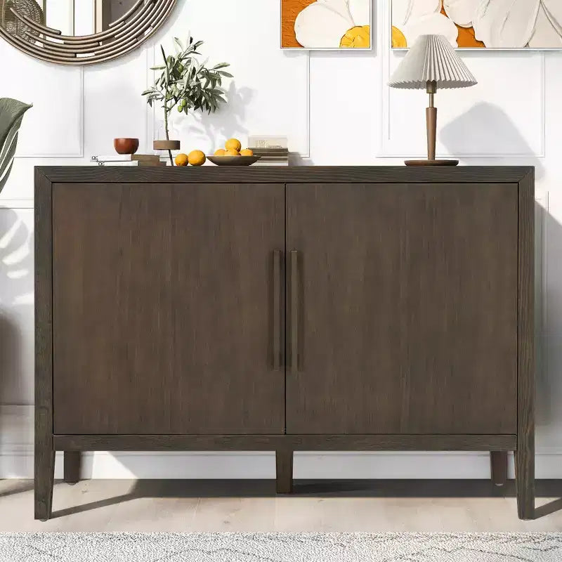 47.2 Retro Wooden Sideboard with 2 Metal Handles Storage Cabinet with 2 Doors - ModernLuxe