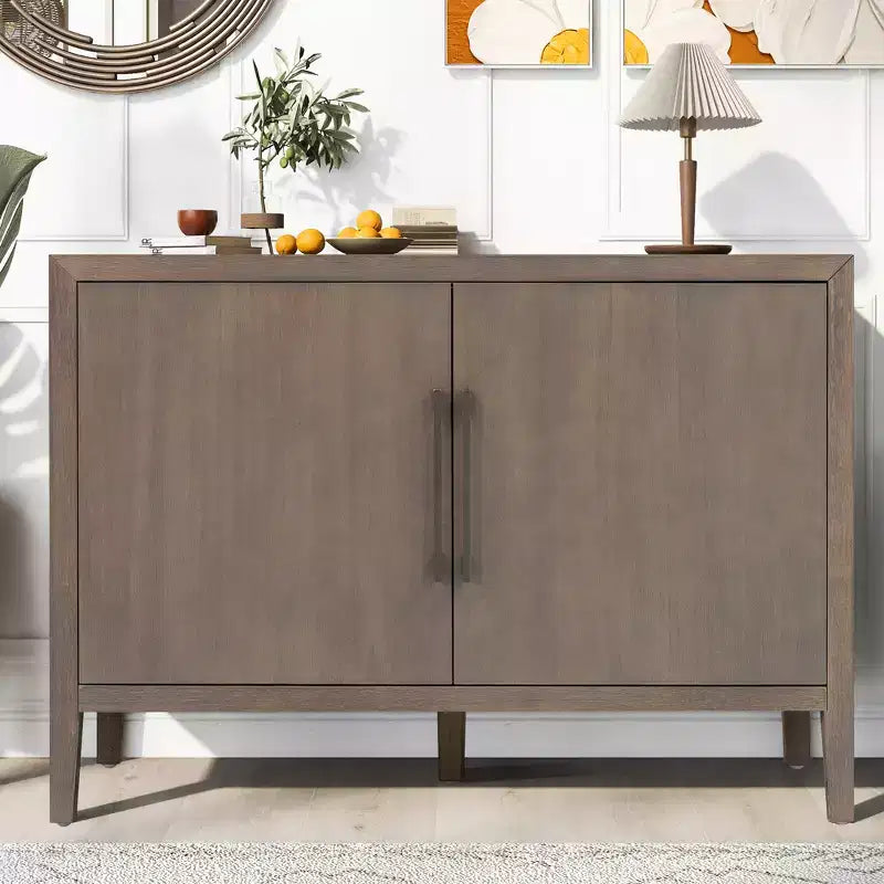 Bahut Rétro en Bois avec 2 Poignées Métalliques, Armoire de Rangement à 2 Portes