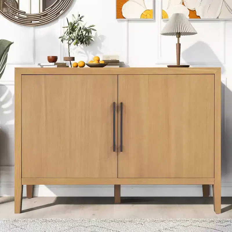 Bahut Rétro en Bois avec 2 Poignées Métalliques, Armoire de Rangement à 2 Portes