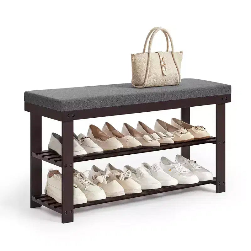 Bamboo Shoe Bench 3-Tier Shoe Rack Stable Shoe Organizer Entryway 11.4 x 35.4 x 19.3 Inches