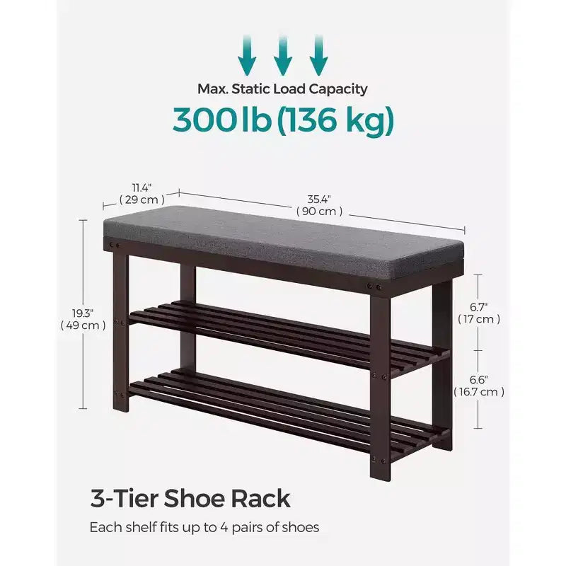 Banc à chaussures en bambou, étagère à chaussures à 3 niveaux, organiseur de chaussures stable pour entrée