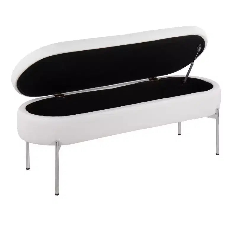 Banc de rangement en similicuir et chrome

