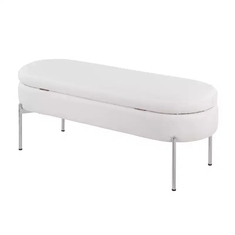 Banc de rangement en similicuir et chrome

