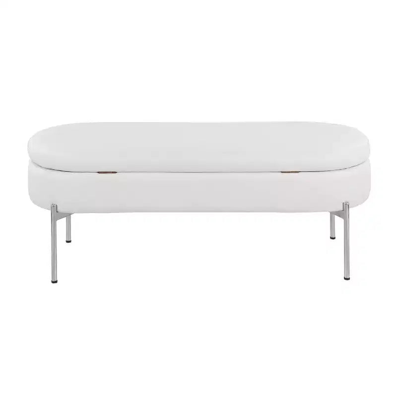 Banc de rangement en similicuir et chrome

