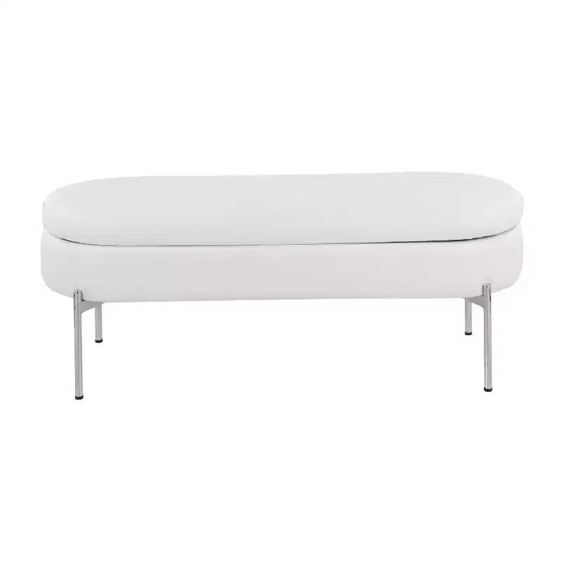 Banc de rangement en similicuir et chrome

