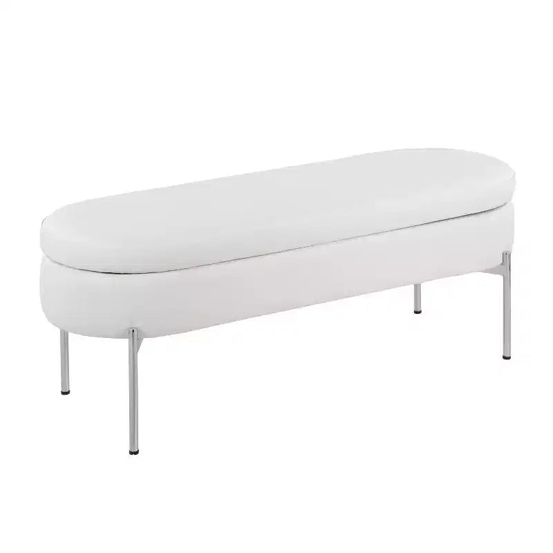 Banc de rangement en similicuir et chrome


